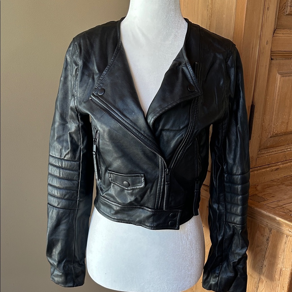 Faux Black Leather Moto Jacket